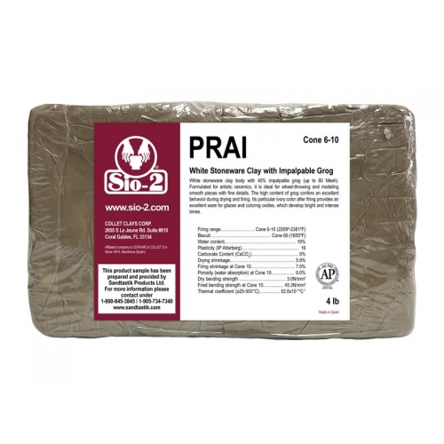 SIO-2® PRAI - White Stoneware Clay with Impalpable Grog, 4 lb Sample